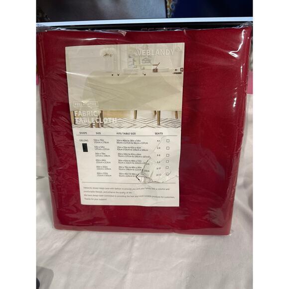 Red Tablecloth Rectangle Waterproof Spill-Proof Wrinkle-Free Tablecloth Washable - Picture 4 of 4